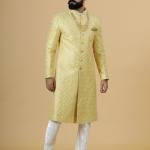 Stunning Yellow Sequin Embroidered Achkan for Men | Father Son Combo | Perfect for Grooms